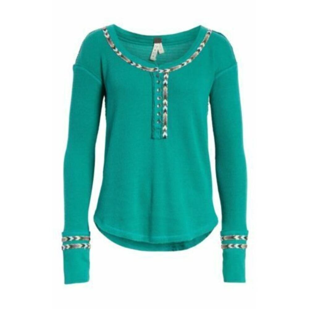 We The Free Free People Long‎ Sleeve Scoop Neck Thermal Green